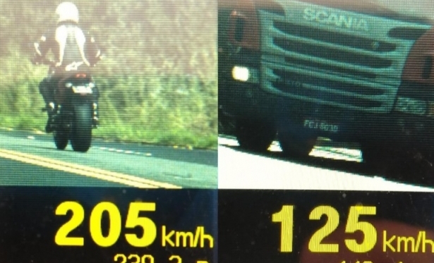 Radar da PRF mostra motocicleta a 205 KM/Hora na BR 365