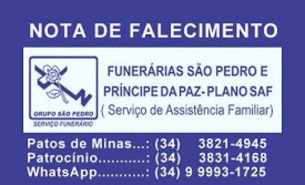 29/10 - Nota de falecimento: Sr Elita Teresinha de Quadros